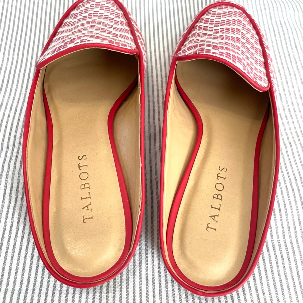 Talbots Red and White Woven Loafer Mules - Picture 3 of 8